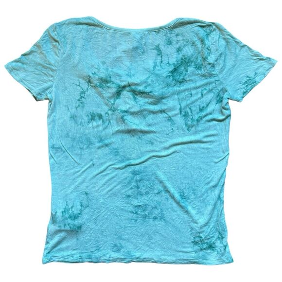 Women's S Empyre Blue Green Tie Dye Short Sleeve Shirt Small Lace Up Front Tee - Picture 2 of 7